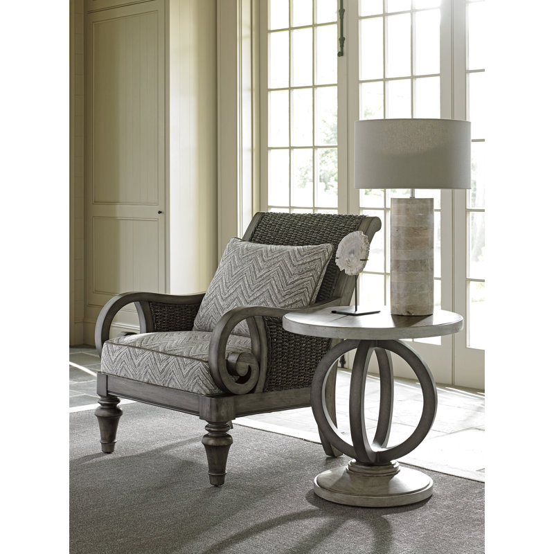 Transitional Oyster Cream 24" Round Wood & Metal Side Table