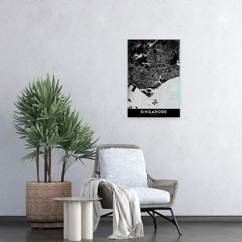 Modern Singapore City Map Abstract Contemporary Architecture City Wall Art Print 1 Piece Wrapped Canvas Wall Art
