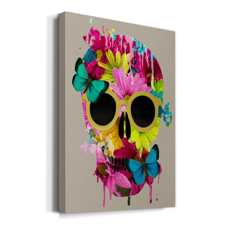 Floral crâne - impression sur toile tendue, H 27 po x l 18 po x P 1 po