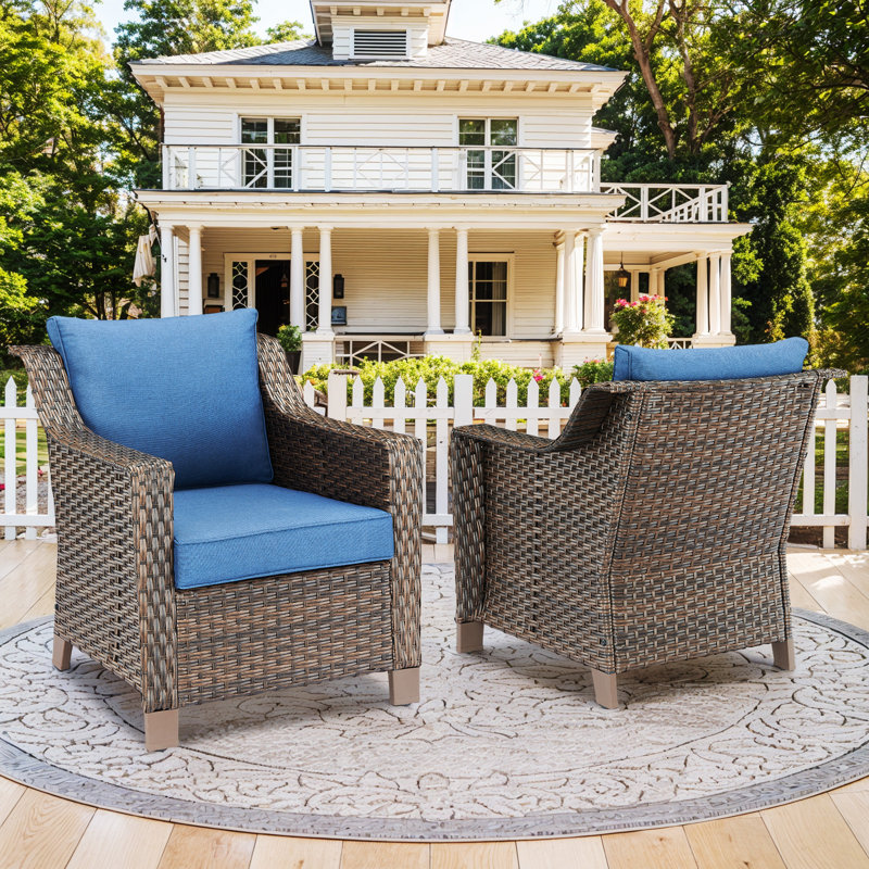 Tya Outdoor Patio Lounge Chair with Cushions (Set of 2), Blue
