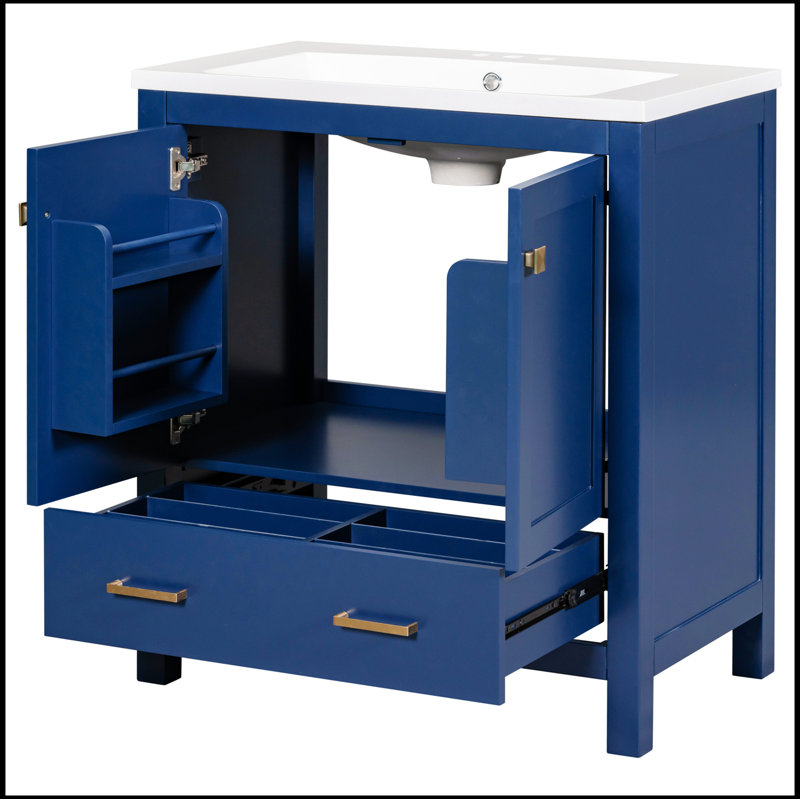 Meuble-lavabo simple 30 po avec plateau Schelte, Bleu