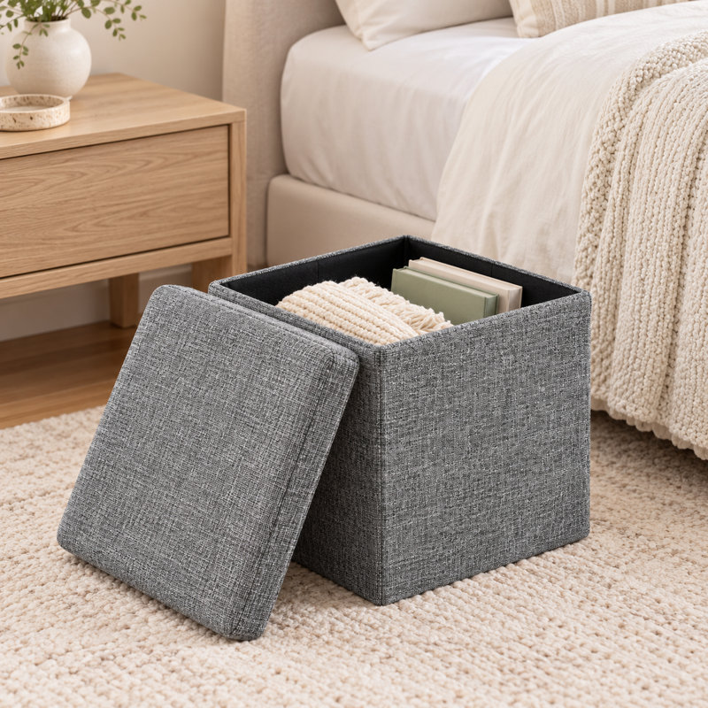 Pouf de rangement pliable en forme de cube de 30 cm avec plateau réversible, Gris