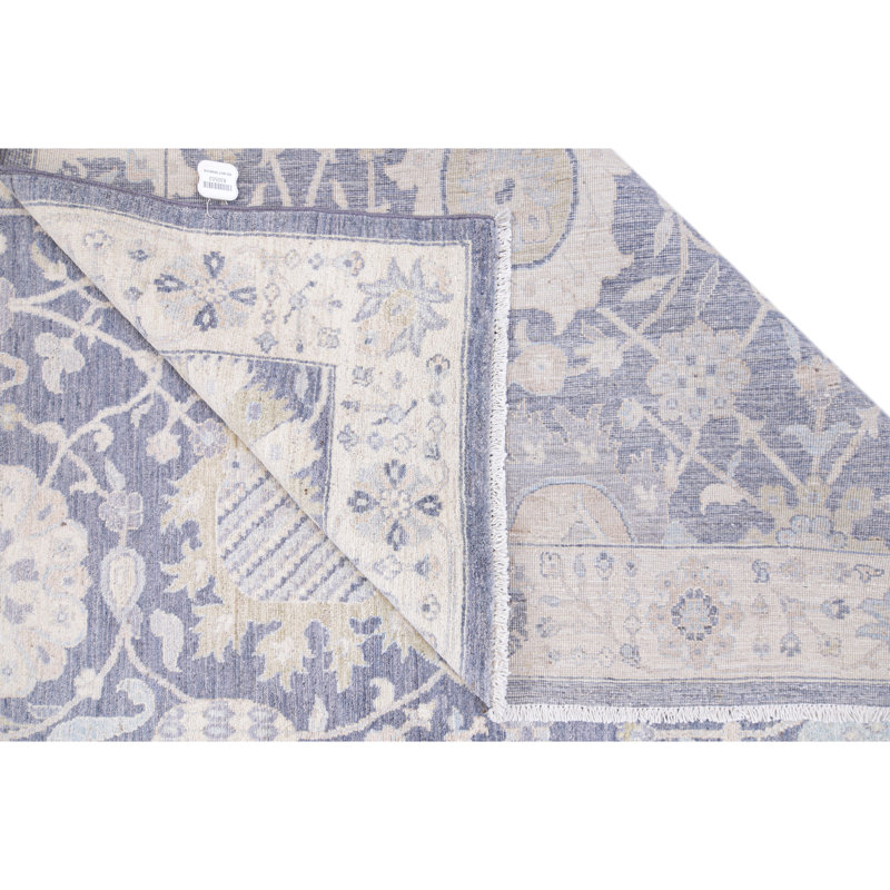 Hand Knotted Wool Area Rug in Dark Gray And Ivory