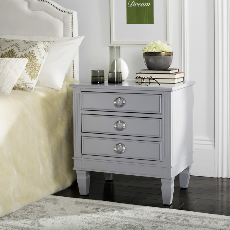 Aonesty 24'' W Solid Wood Nightstand, Gray