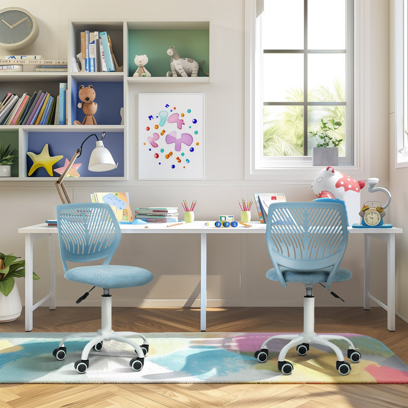 Ensemble de 2 chaises de bureau à hauteur ajustable avec roulettes, chaise de bureau pivotante avec coussin en filet