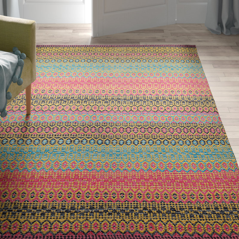 Saffron Geometric Cotton Hand Woven Area Rug, Rectangle 120 x 170cm