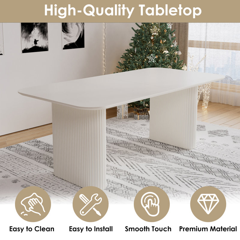 Ensemble de salle à manger rectangulaire à double piédestal avec table de salle à manger de style crème, Blanc, 7, Blanc/Noir