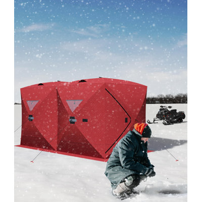Pop-Up Ice Fishing Tent, Spacious 3 to 4-Person Ice Fishing Shelter, Weather Resistant Fishing Shelter Includes Anchors, Ropes & Carry Bag, Red