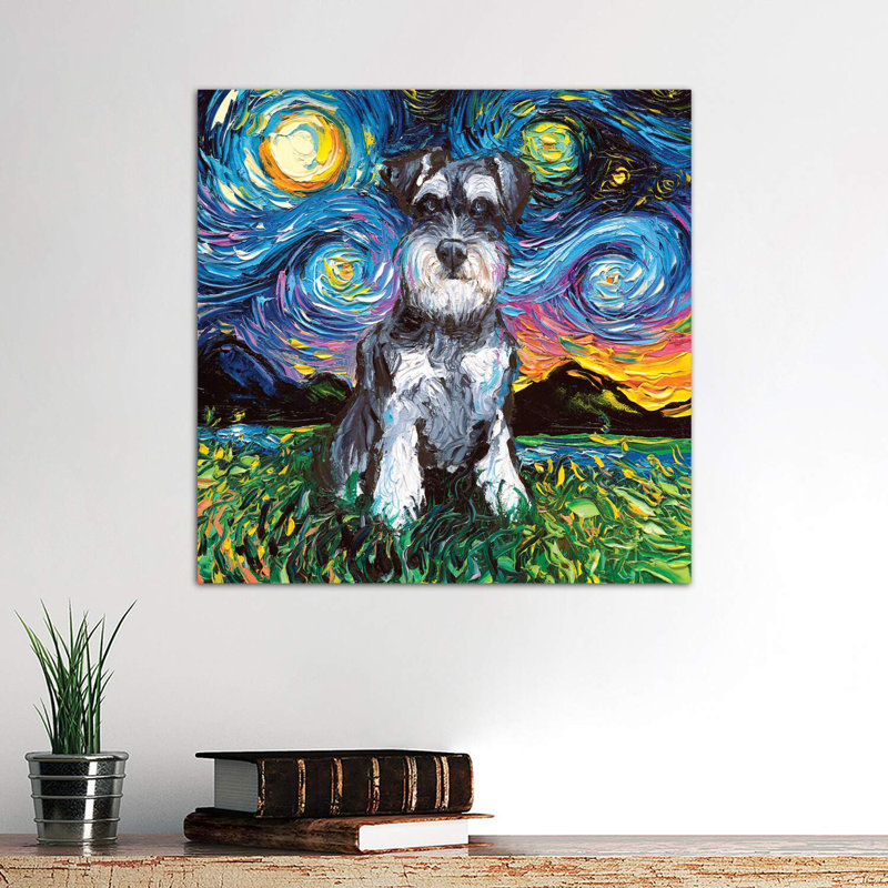 Schnauzer Night 1 Piece Wrapped Canvas Painting, 66.04 cm H x 66.04 cm W x 3.175 cm D