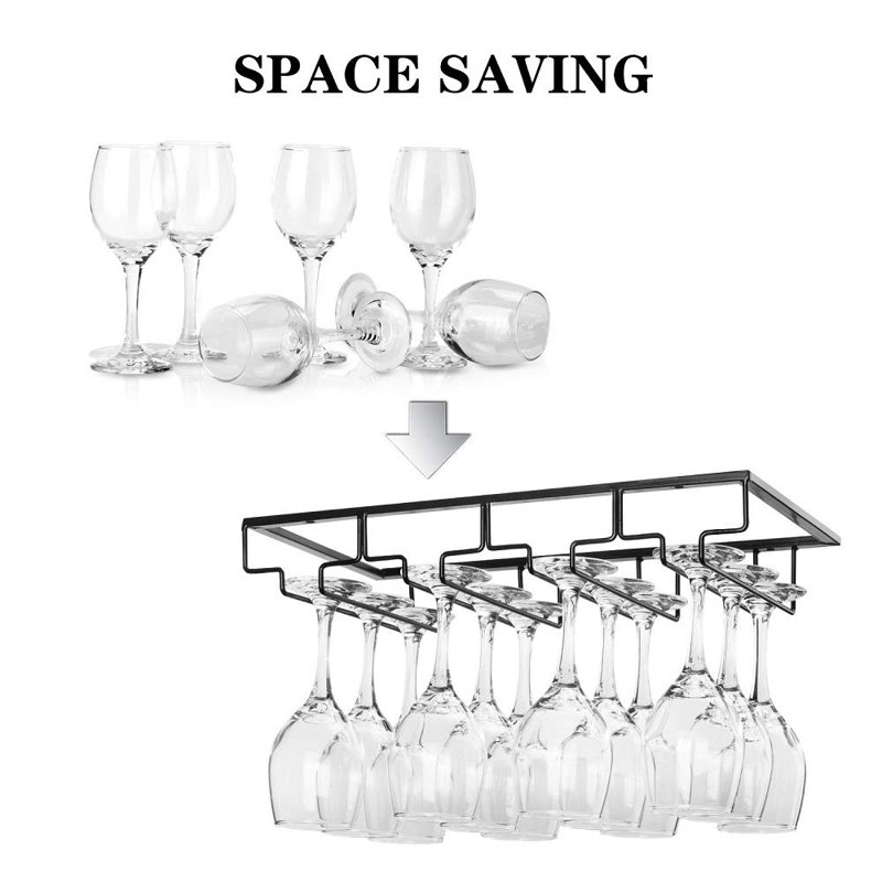 Adalyna Open Shelving Wine Glass Rack, Black