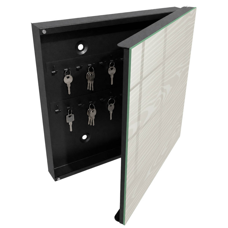 Key cabinet for wall, Opens to the right, 30x30x5, Black, Rustic wood pattern in beige shades, 