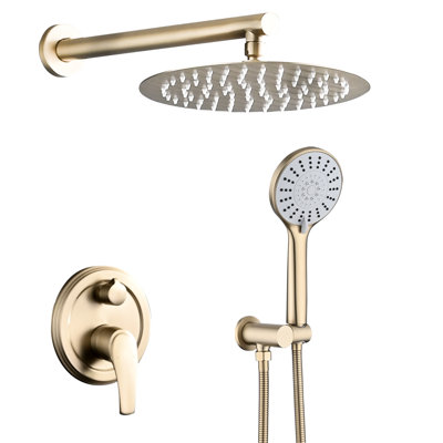 Wall Mounted Shower With 10 Inches, High Rain Head And 5 Handheld, Silver Brass