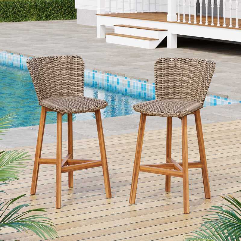 Tabouret de bar d'extérieur en teck au fini teck (ensemble de 2 pièces), Brun