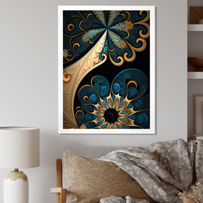 " Fractal Flower In Retro Gold And Dark Teal "