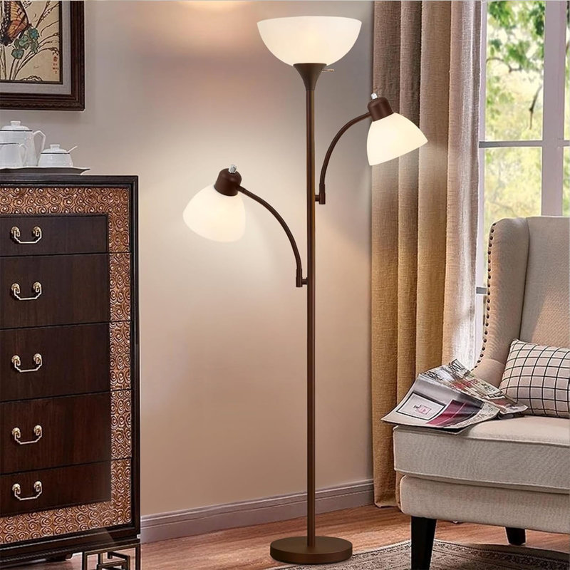 72" Tall Tree Floor Lamp Torchiere Lamp with 2 Reading Lamps, Industrial Bright Floor Lamp for Bedroom 3 LED Bulbs Included
