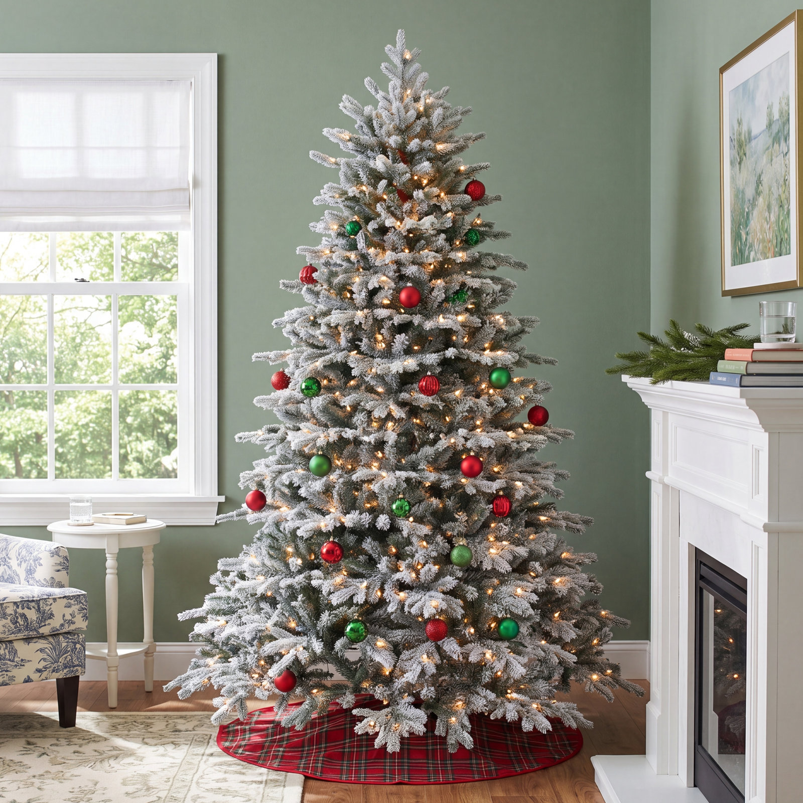 White Frosted 9' Pre-Lit Spruce Christmas Tree