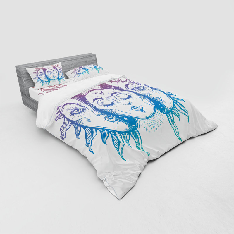 Ensemble de housse de couette éclectique en microfibre bleu / mauve, Housse de couette grand + 3 pièces supplémentair