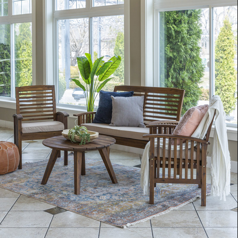 4 - Person Patio Conversation Set with Cushions, Dark Brown