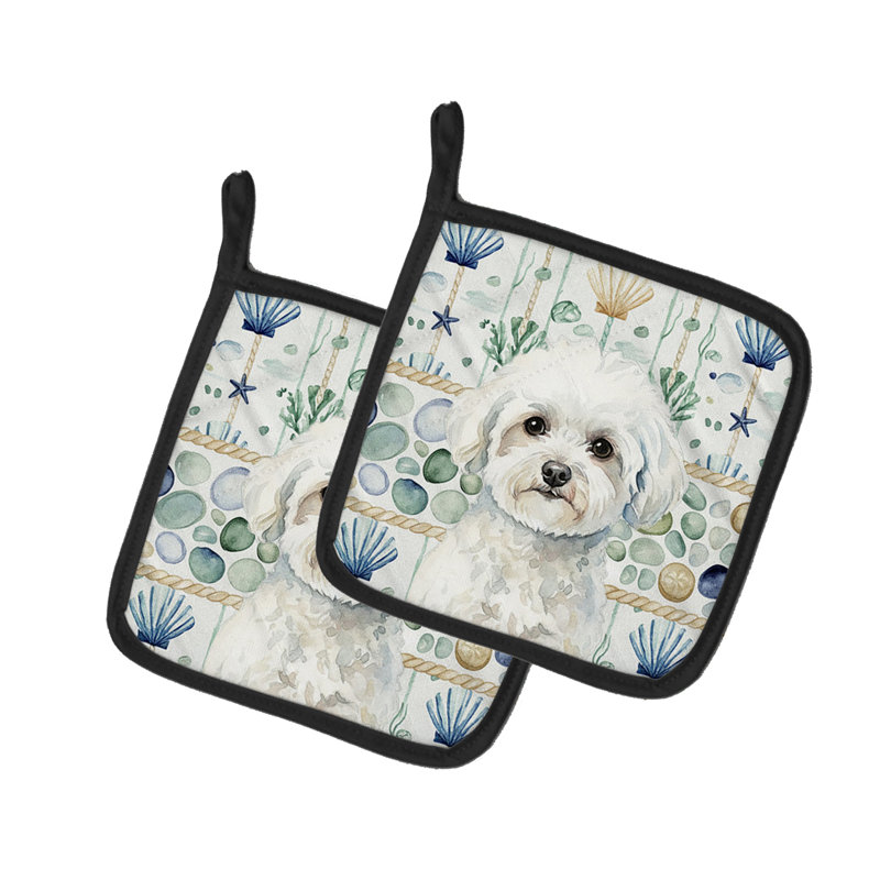 Paire de poignées en verre Bichon Frise