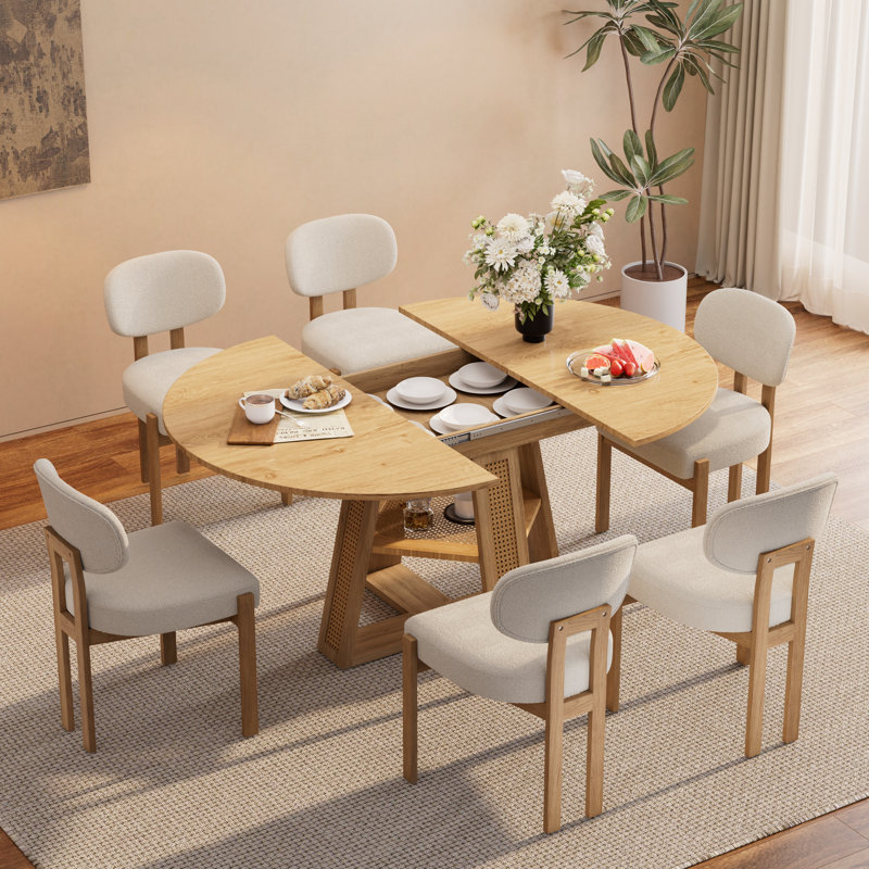 Nola Dining Set, Crème, 7 pièces : table, 6 chaises, Beige
