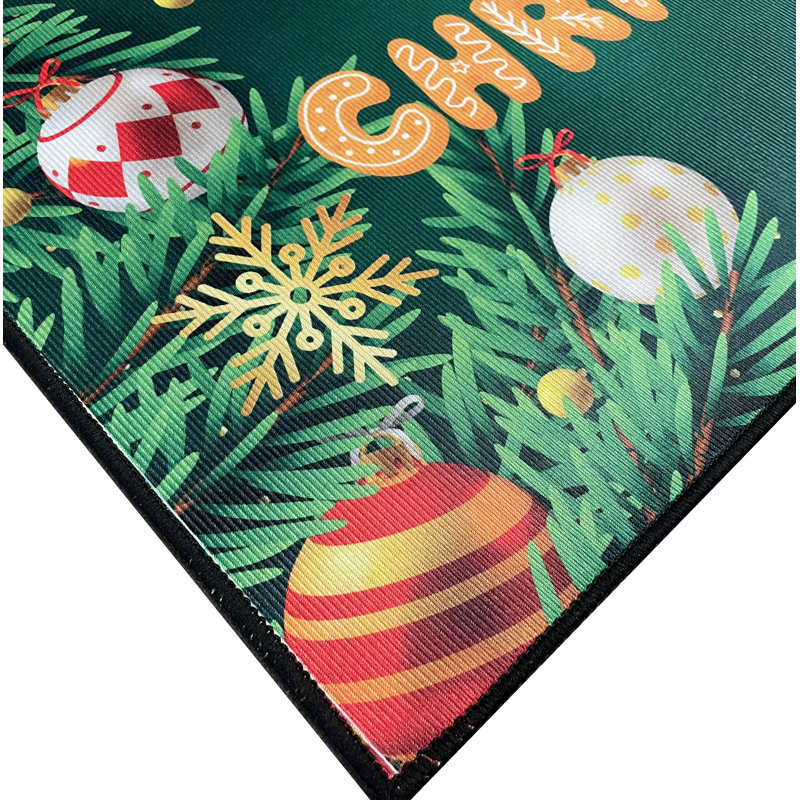 31 po x 19 po - Tapis d'entrée de cuisine vert antidérapant lavable à poils courts Merry Christmas