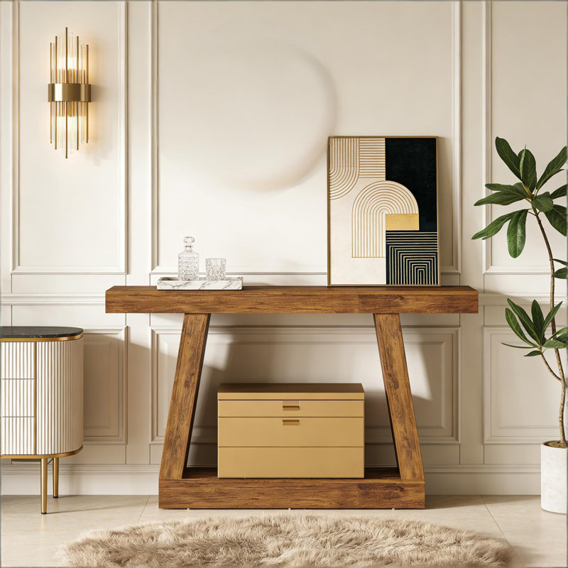 Dual-Tier Entryway Table,Sofa Table,Console Table,Side Table, 32.7" H x 55.1" W x 11.8" D, Brown