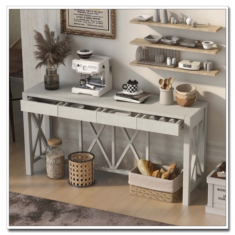 Console 60 po avec 4 tiroirs spacieux, Beige