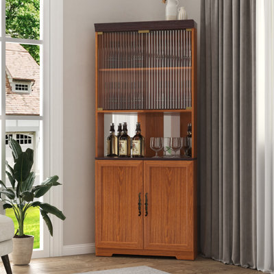 Armoire de rangement d'angle de 70,86 po de hauteur avec portes en verre et dossier en miroir