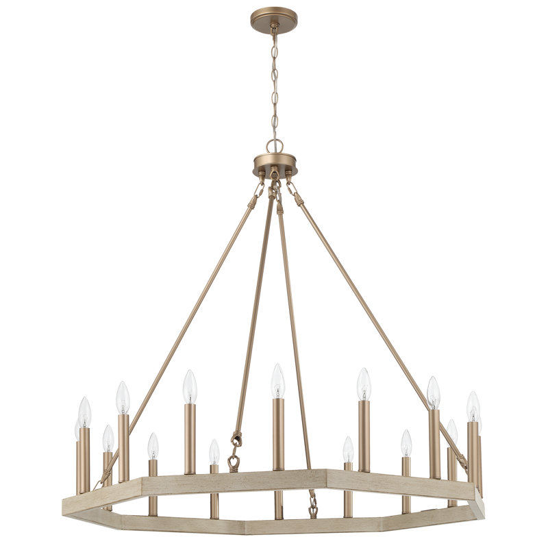 Beck 16 - Light Dimmable Chandelier, French Oak/Champagne Brass