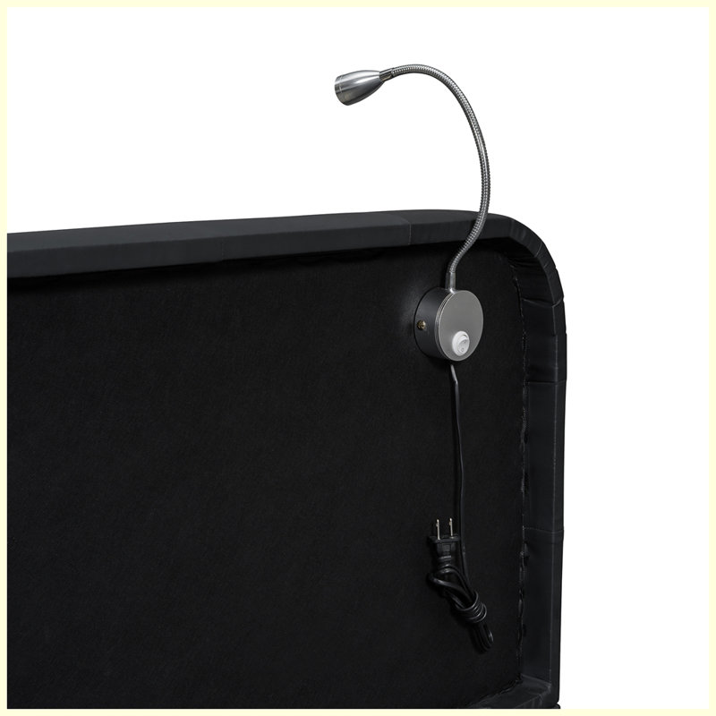 Lit plateforme tapissier moderne avec 2 lampes de lecture, Noir