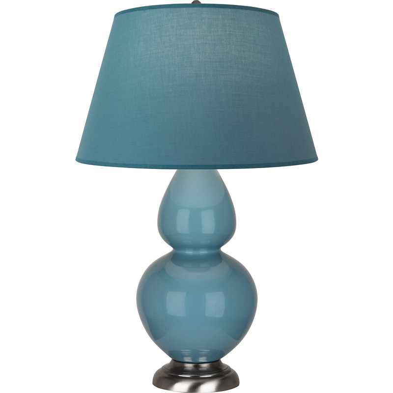Lampe de table double gourde en céramique, Bleu vif / gris, Bleu acier émaillé / argent antique, Argent argent