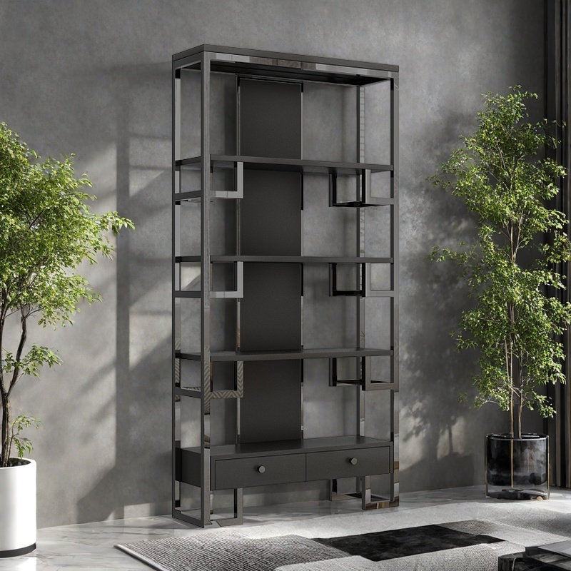 A light luxury and elegant bookcase, (4 Shelves) 78.7"H x 47.2"W x 11.8"D, Black
