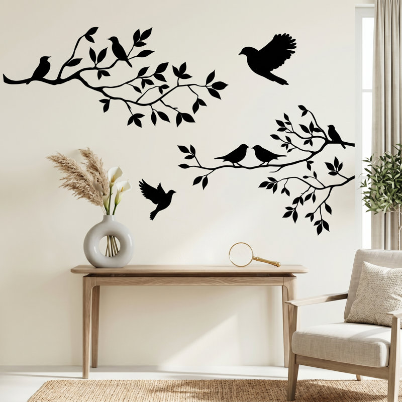 Adhésif décoratif en vinyle Burnish Birds & Blossoms - Élégant décor d'art inspiré de la nature pour le salon, Brun