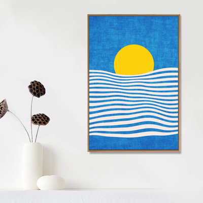 Geometric Line " Geometric Line Sun & Line Art On Blue Background Geometric Shapes Illustrations Mid-Century Modern Ultra "
