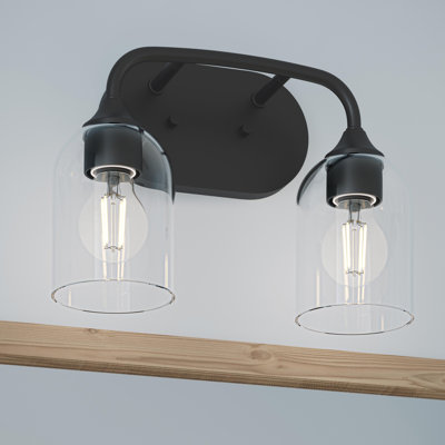 Ilia 2-Light Matte Black Bath Vanity with Clear Glass Shade