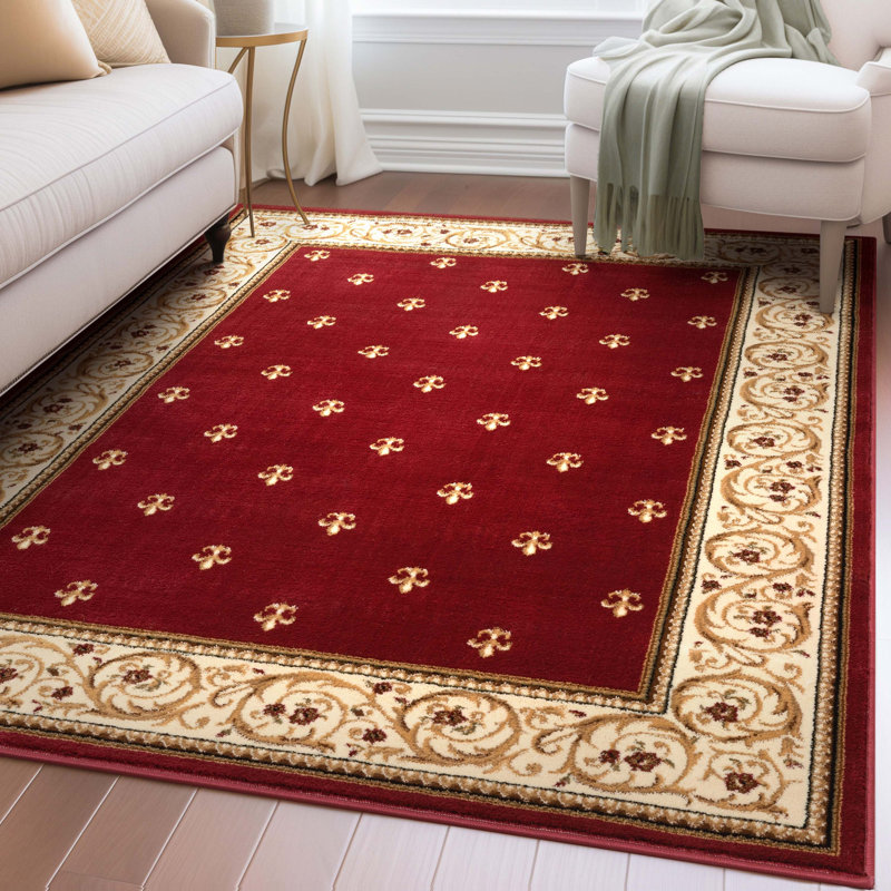Dezerey Fleur De Lis Traditional Oriental Red Plush Rug, Rectangle 7'10" x 9'10"