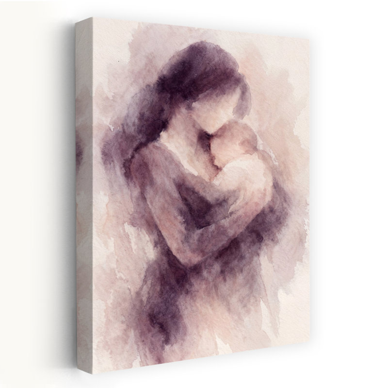 Mère tenant son fils, fille, art mural contemporain abstrait, H 48 po x l 32 po