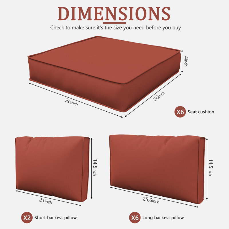 14-Piece Outdoor 4" Replacement Cushion Set Seat/Back Cushion (Set Of 6 Cushion , 6 Backrests , 2 Coner Cushions), Terra Red