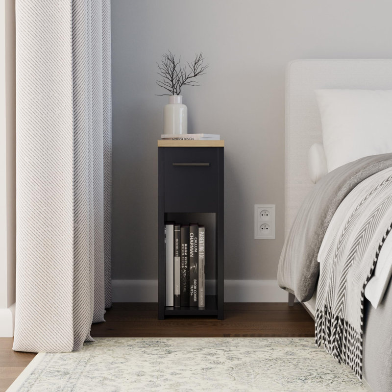 20cm W Manufactured Wood Bedside Table, Black/Brown