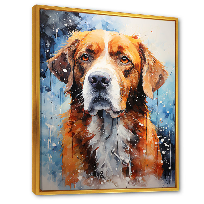 Saint Bernard Serenity II sur toile, Cadre flottant doré, H 44 po x l 34 po