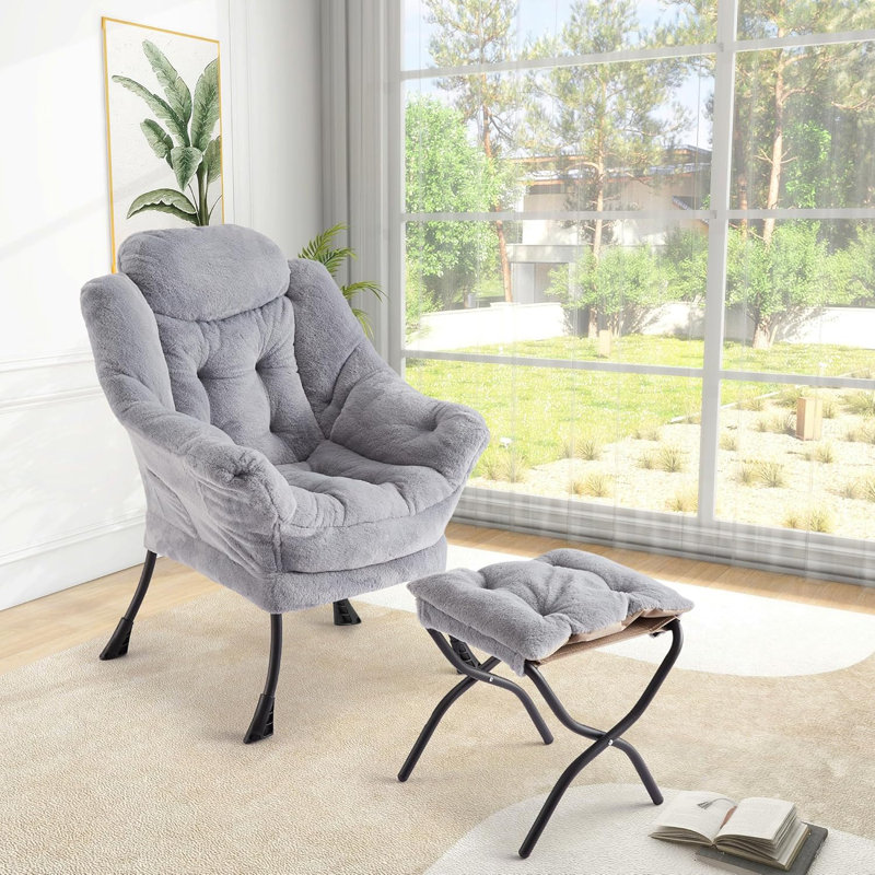 Fauteuil avec repose-pieds Lazy, Gris