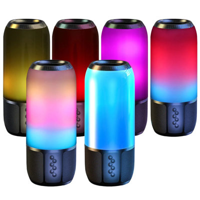 Haut-parleur portable sans fil avec stéréo à 360 °, 6 lumières colorées, jumelage Tws et radio FM - intérieur / extérieur pour la maison / fête / voyage (noir)