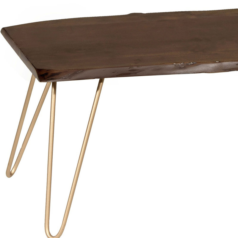Table basse 42 po, Plateau brun / base dorée