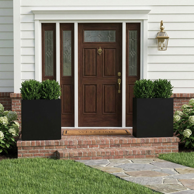 Rectangular Metal Planters for Outdoor Plants Set Of 2, 24" H x 16" W x 10" D