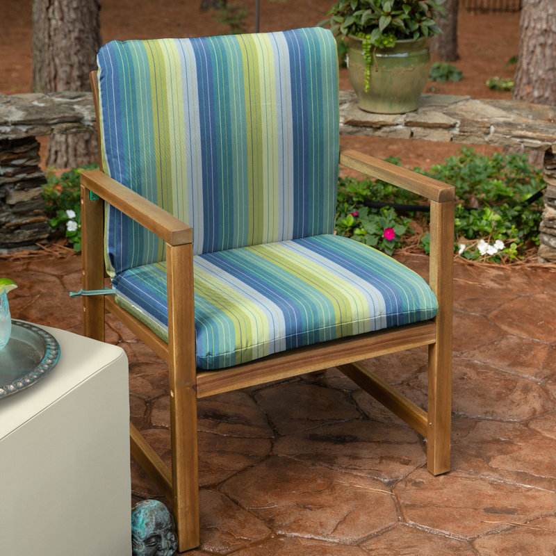 Casual Cushion Outdoor Club Chair Cushion, Striped Sunbrella Fade-Resistant for Patio Club Chairs & Deep-Seat Loungers, 22"W x 22"D, 3.5" thick; Back 22"W x 22"H, 3.5" thick, Seville Seaside