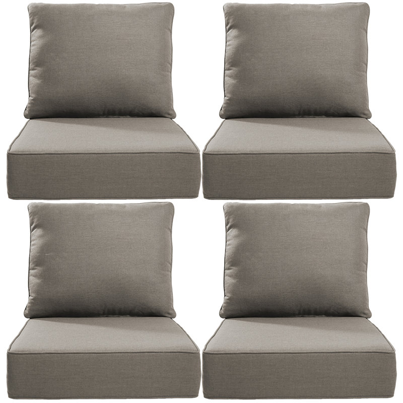 Ensemble de coussin de siège et de dossier en polyester résistant aux intempéries Deb, Gris, 4, L 22 po x P 24 po