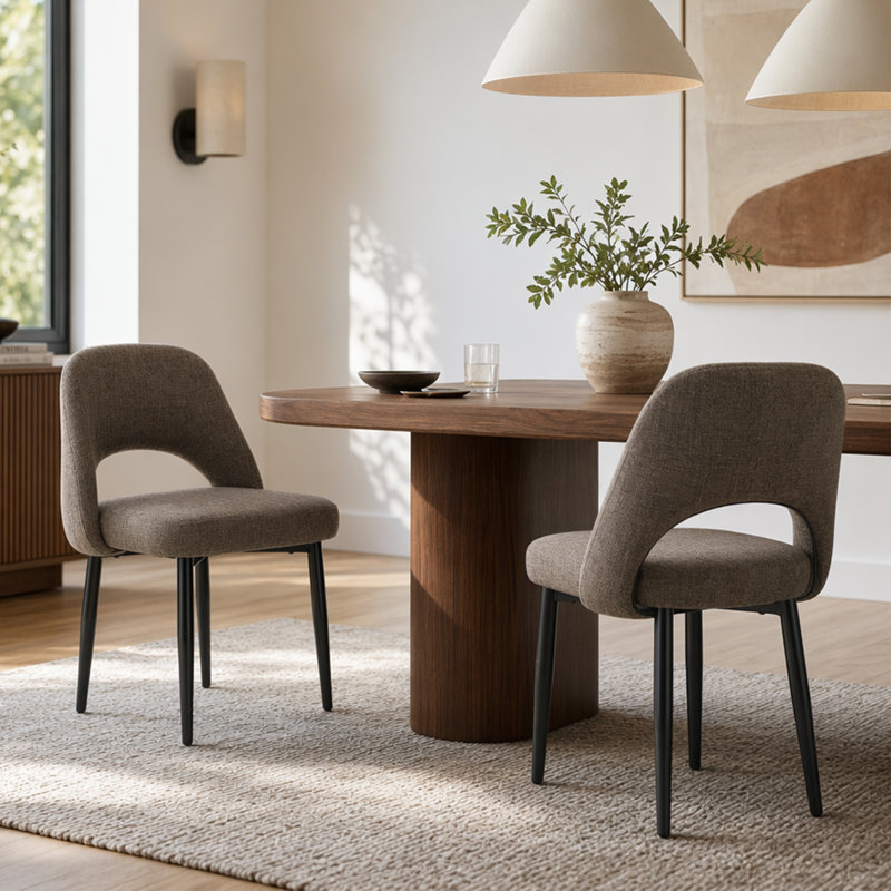 Modern Upholstered Dining Chair with Curved Back & Metal Legs, Blue