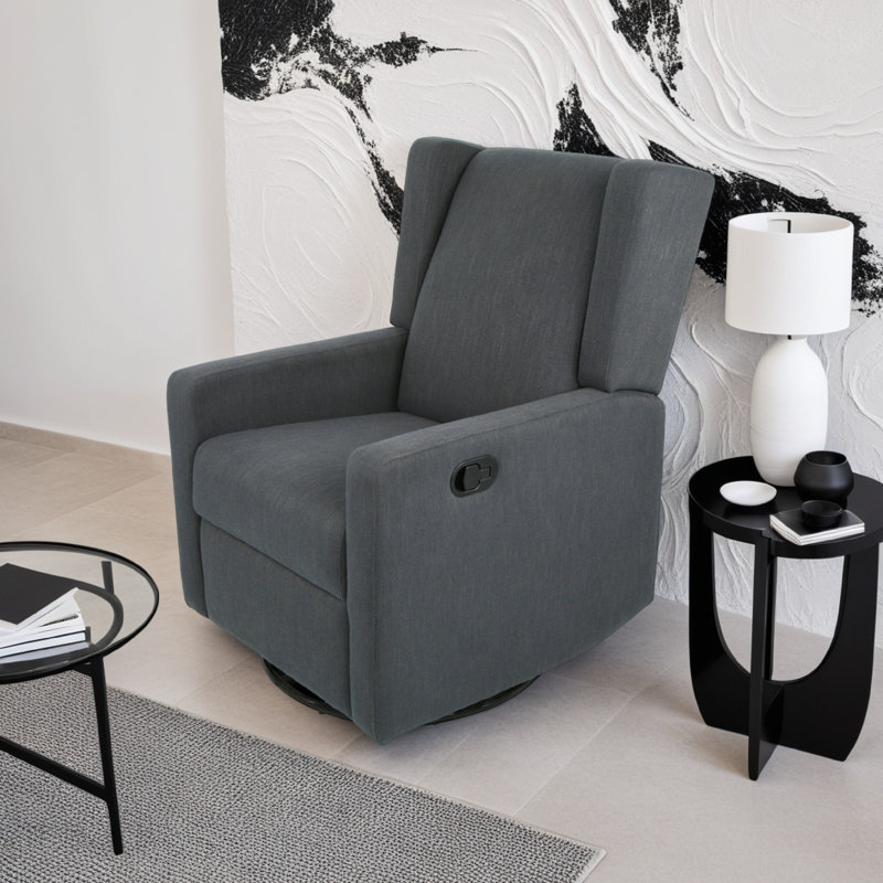 Fauteuil inclinable et oscillant avec pivot, bois de bouleau et tissu gris anthracite