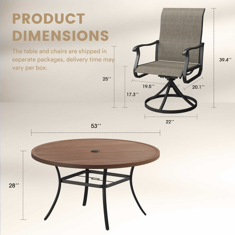 6-Person Outdoor Patio Dining Set With Swivel Chair, Walnut/Brown