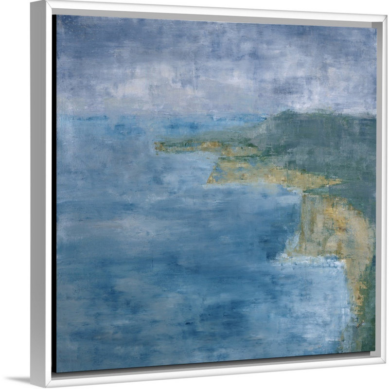 « seaside falaises », peinture sur toile, H 13,7 po x l 13,7 po x p 1,75 po, Cadre flottant blanc